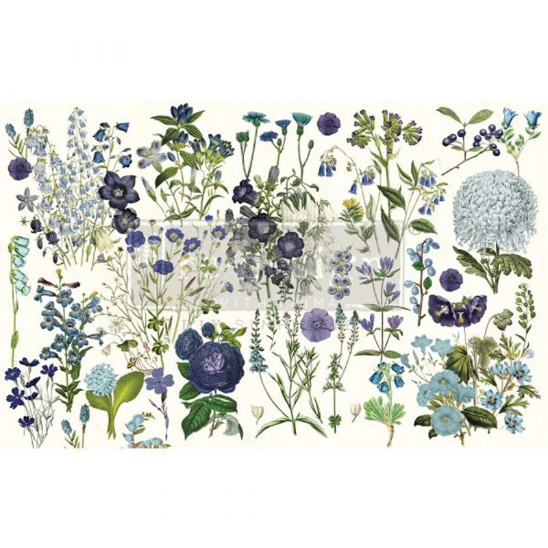 Carta da Découpage "BLUE MEADOWS" in Tessuto 48x76cm