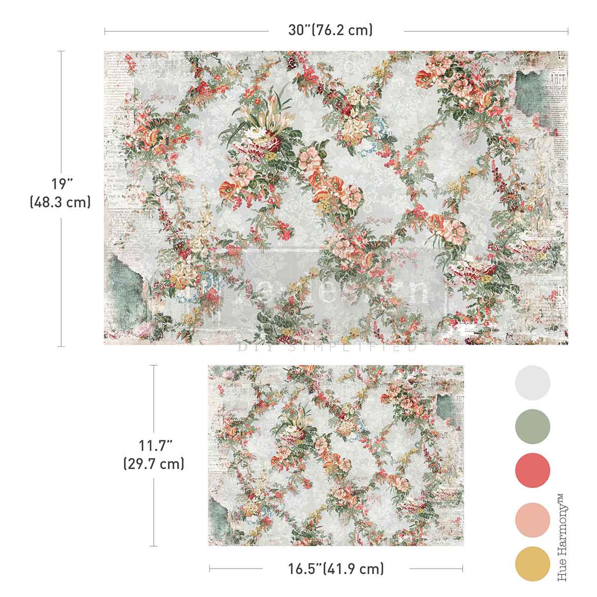 Carta da Découpage Double "Jardin Fleuri" in Tessuto 2 fogli Formato 49.5 cm × 76.2 cm e 29.7 cm × 41.9 cm