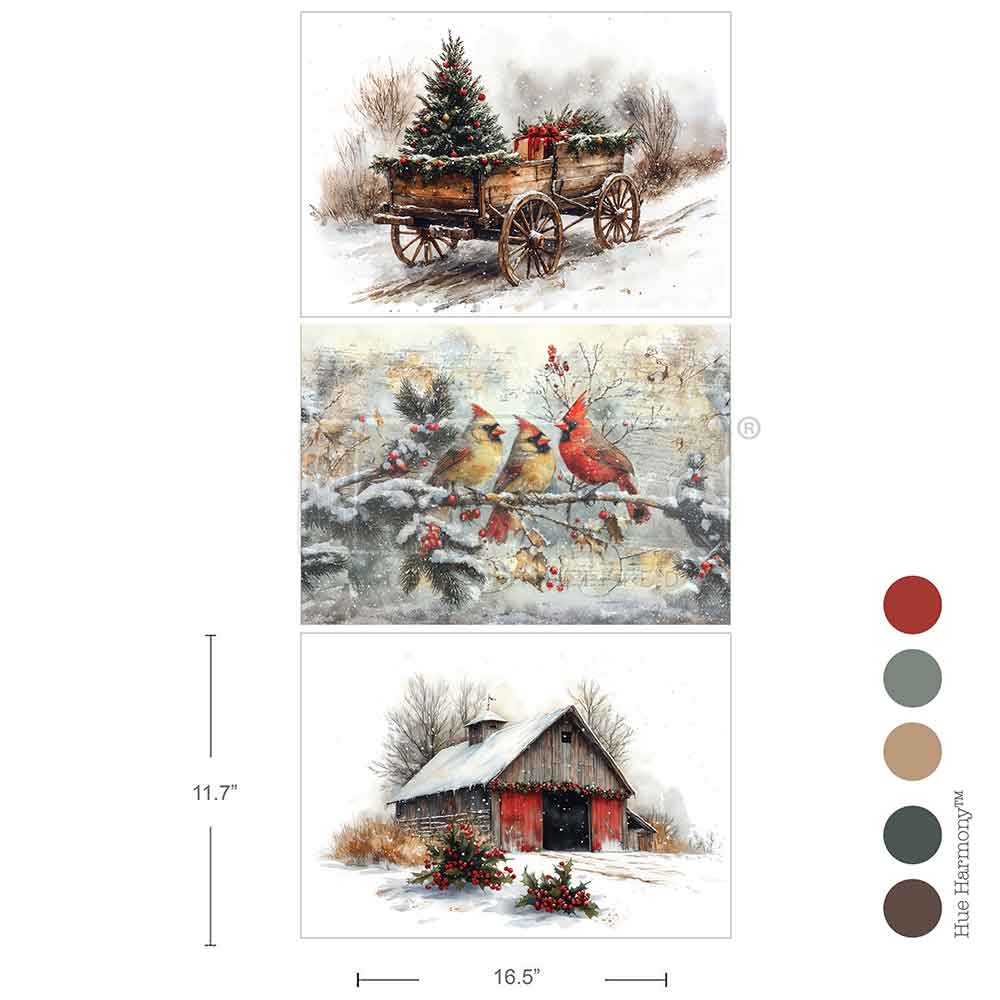 Carta da Découpage Fiber Pack "Christmas In The Countryside" - 3 fogli A3