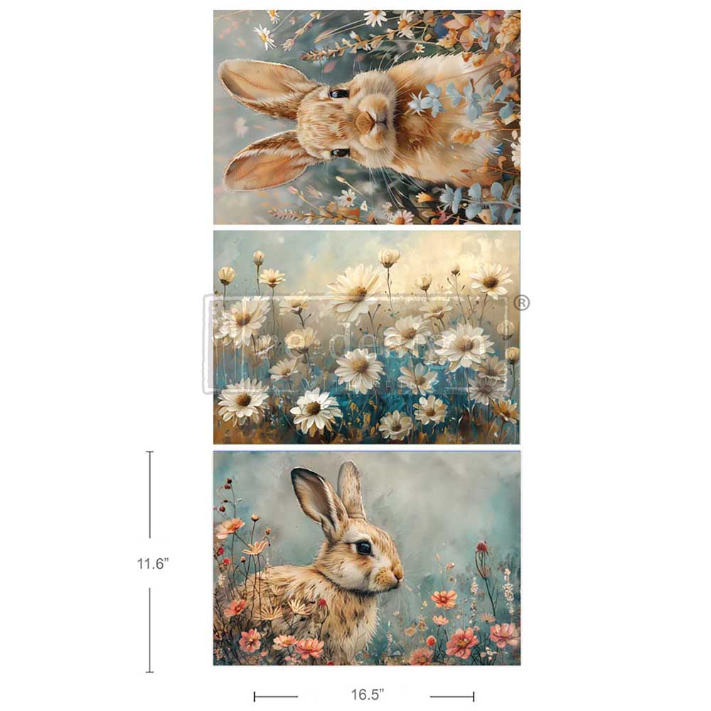 Carta da Découpage Fiber Pack - Garden Bunny Tales 3 fogli A3