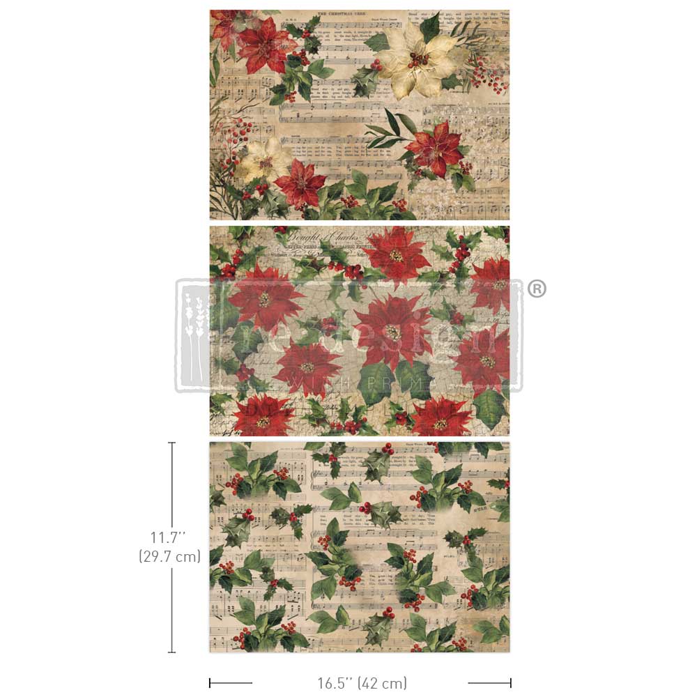 Carta da Découpage Fiber Paper "Poinsettias" - 3 fogli A3