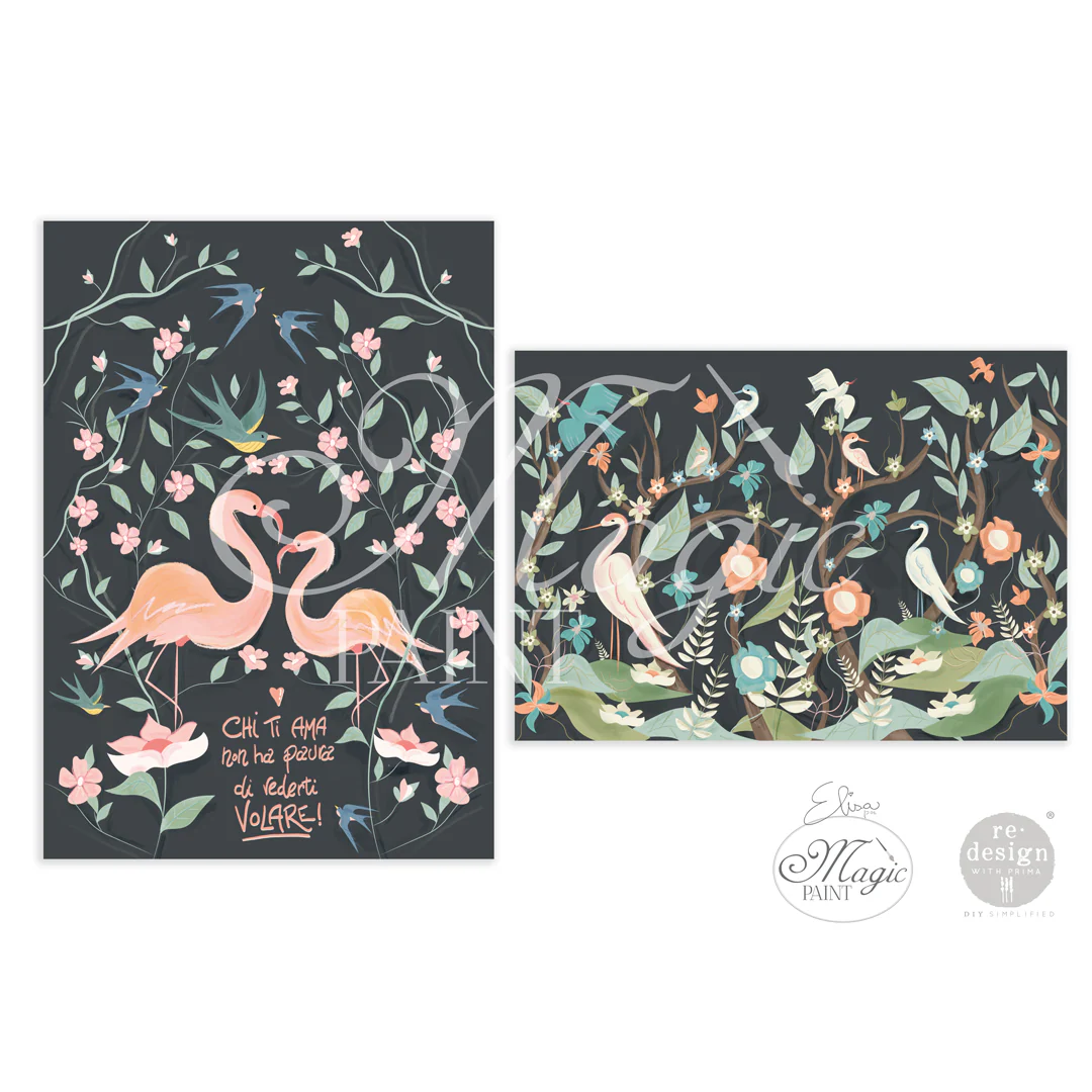 Carta da Decoupage “Free Love” Elisa e Magic Paint per Redesign - Formato 49.5×76.2 cm e 29.7×41.9 cm
