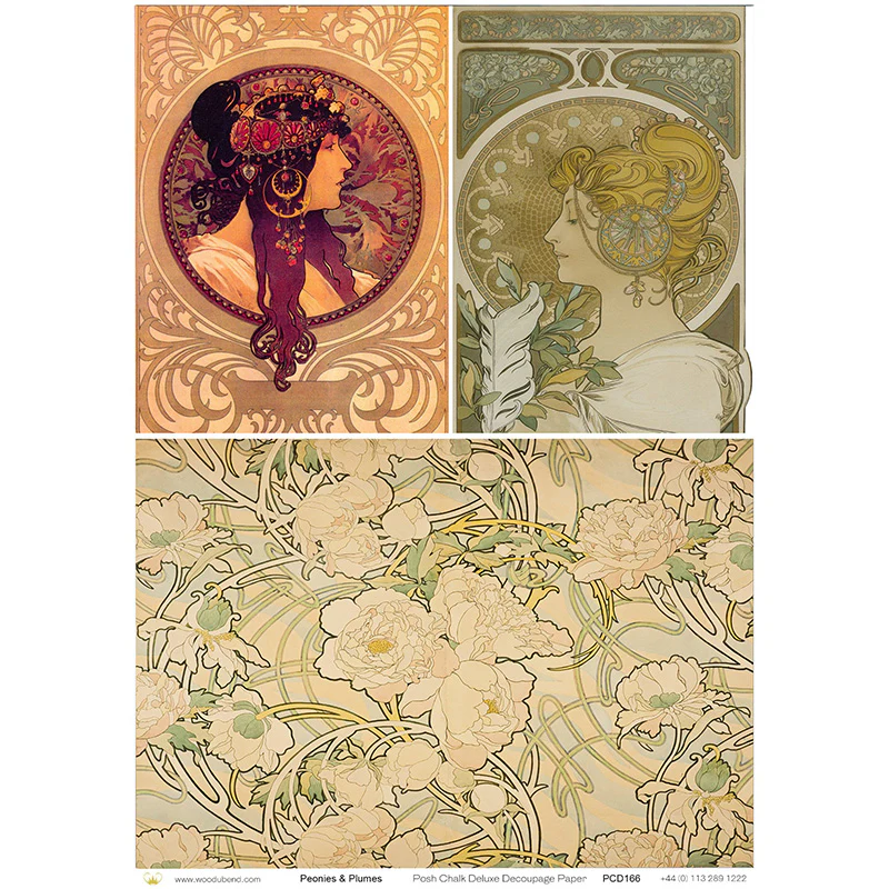 Carta da Découpage "Peonies and Plumes" in Carta di Riso Posh chalk 58x81cm
