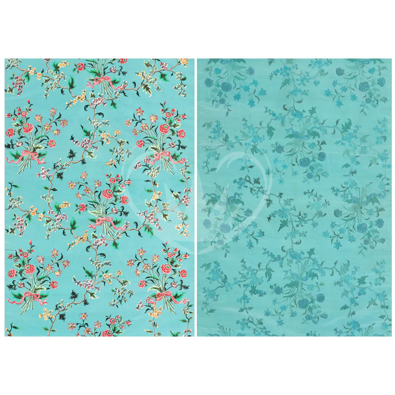 Carta da Découpage "Turquoise Floral" in Carta di Riso Posh chalk 30x42cm