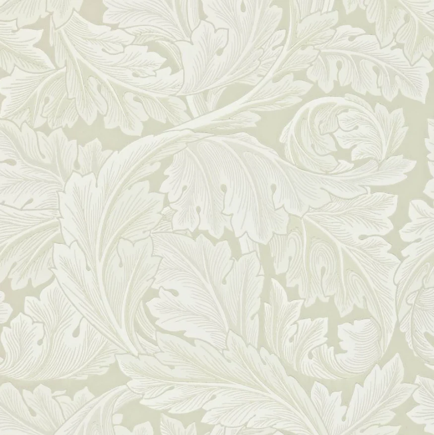 Carta da parati “Acanthus” verde e bianco, catalogo Morris & Friends a metraggio o rotolo