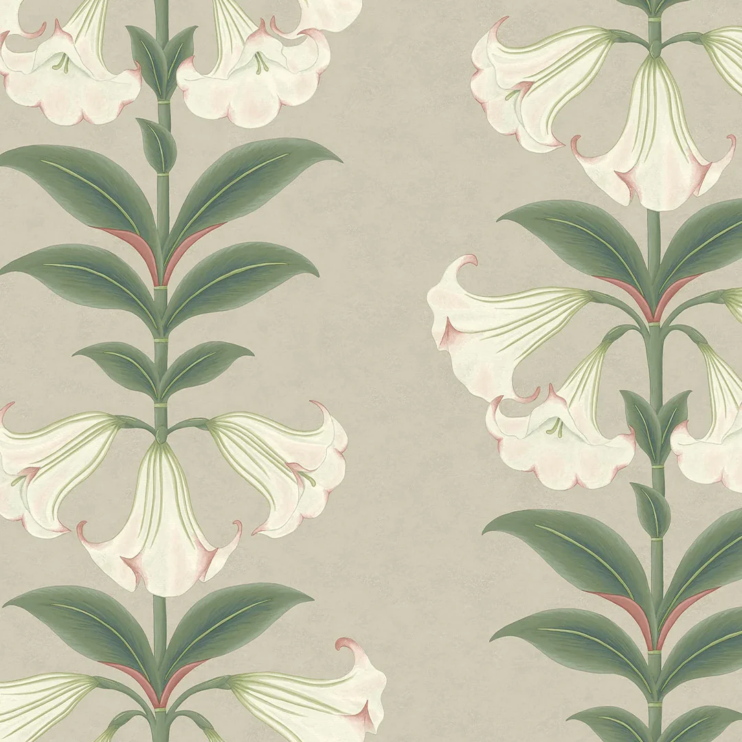 Carta da Parati “Angel’s Trumpet beige e verde con tocco di rosa” | COLE & SON