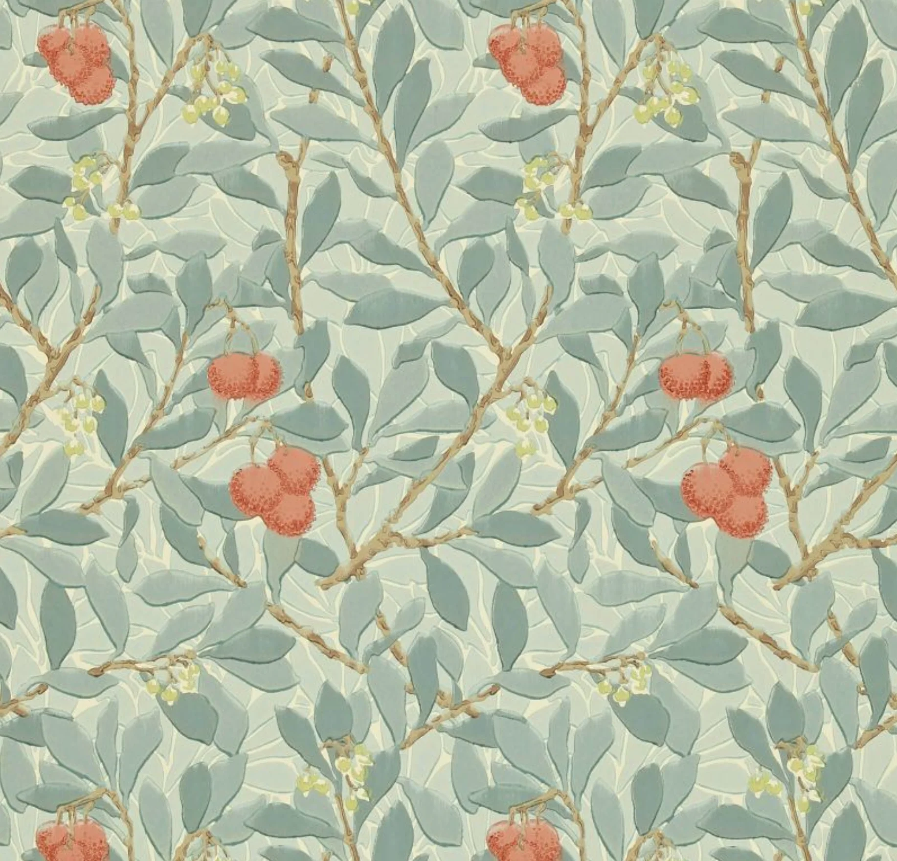 Carta da parati “Arbutus” verde salvia, catalogo Morris & Friends a metraggio o rotolo