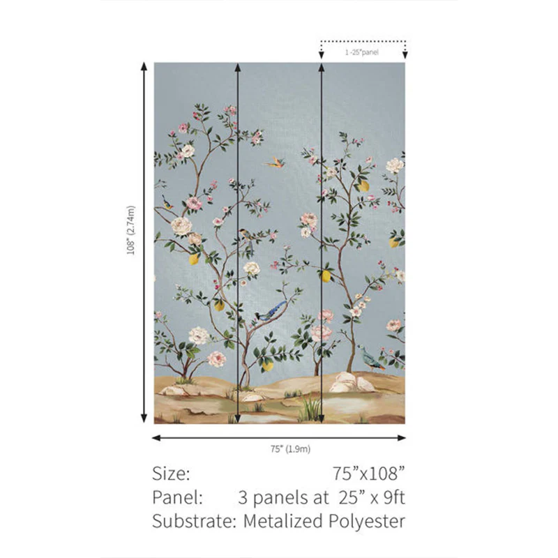 Carta da parati - "Blossom Mural - Blue Metallic Linen" | WALLQUEST - DAISY BENNETT - Image 3