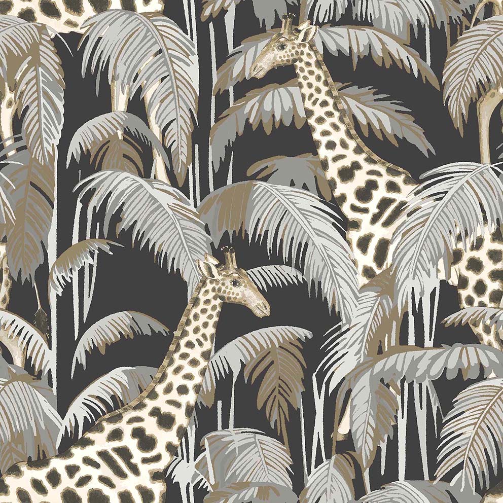 Carta da parati "BOTANY HOUSE GIRAFFE SCURE", a metraggio o rotolo