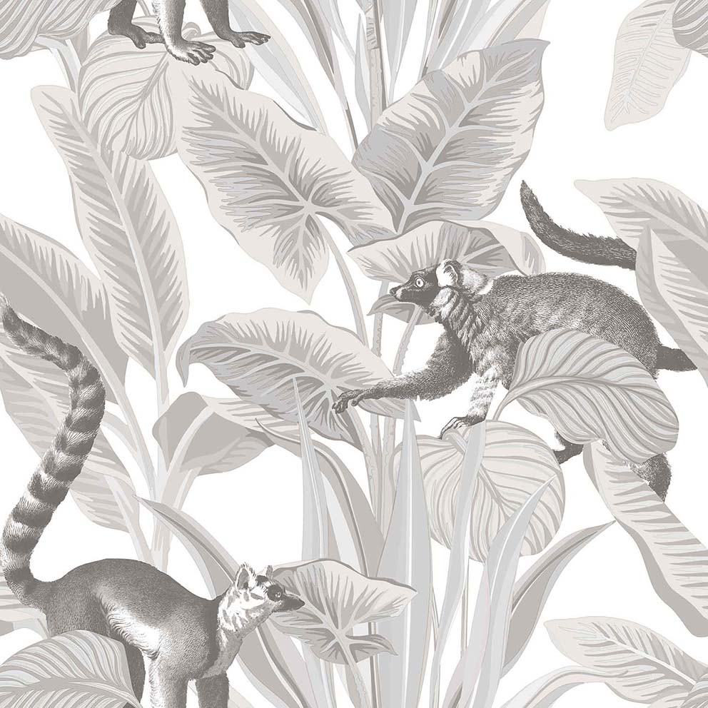 Carta da parati "BOTANY HOUSE LEMURI BIANCO", a metraggio o rotolo
