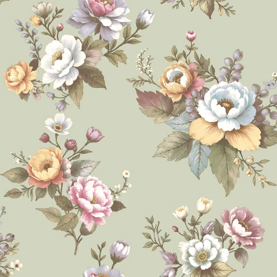Carta da parati "Bouquet vintage verde" a metraggio o rotolo