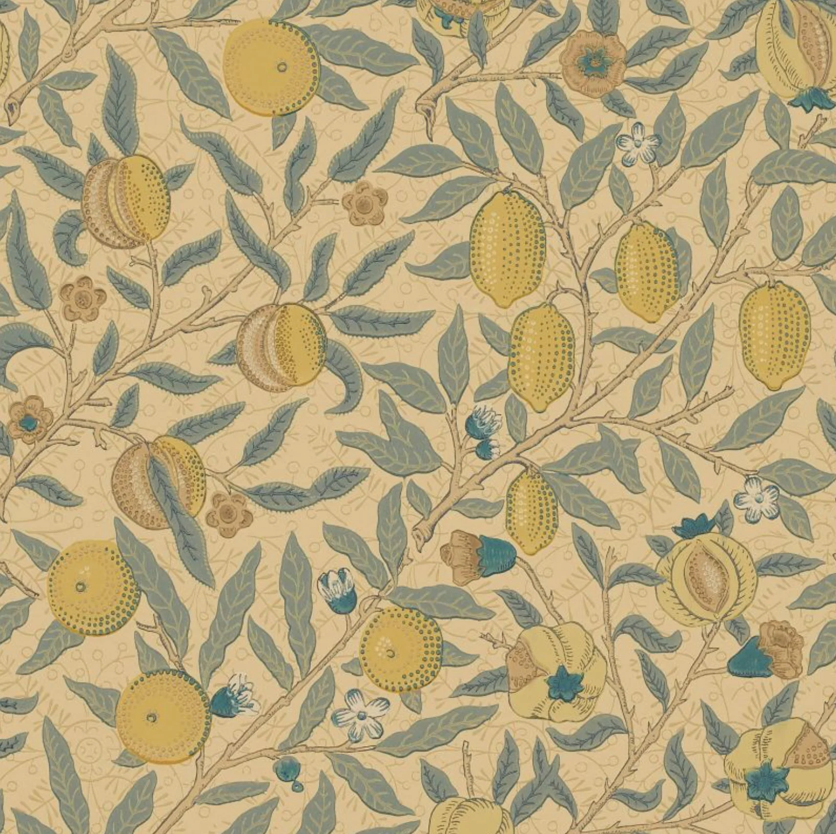 Carta da parati “Fruit” azzurra, catalogo Morris & Friends a metraggio o rotolo