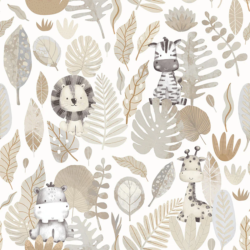 Carta da parati "Funny Jungle Beige" a metraggio o rotolo