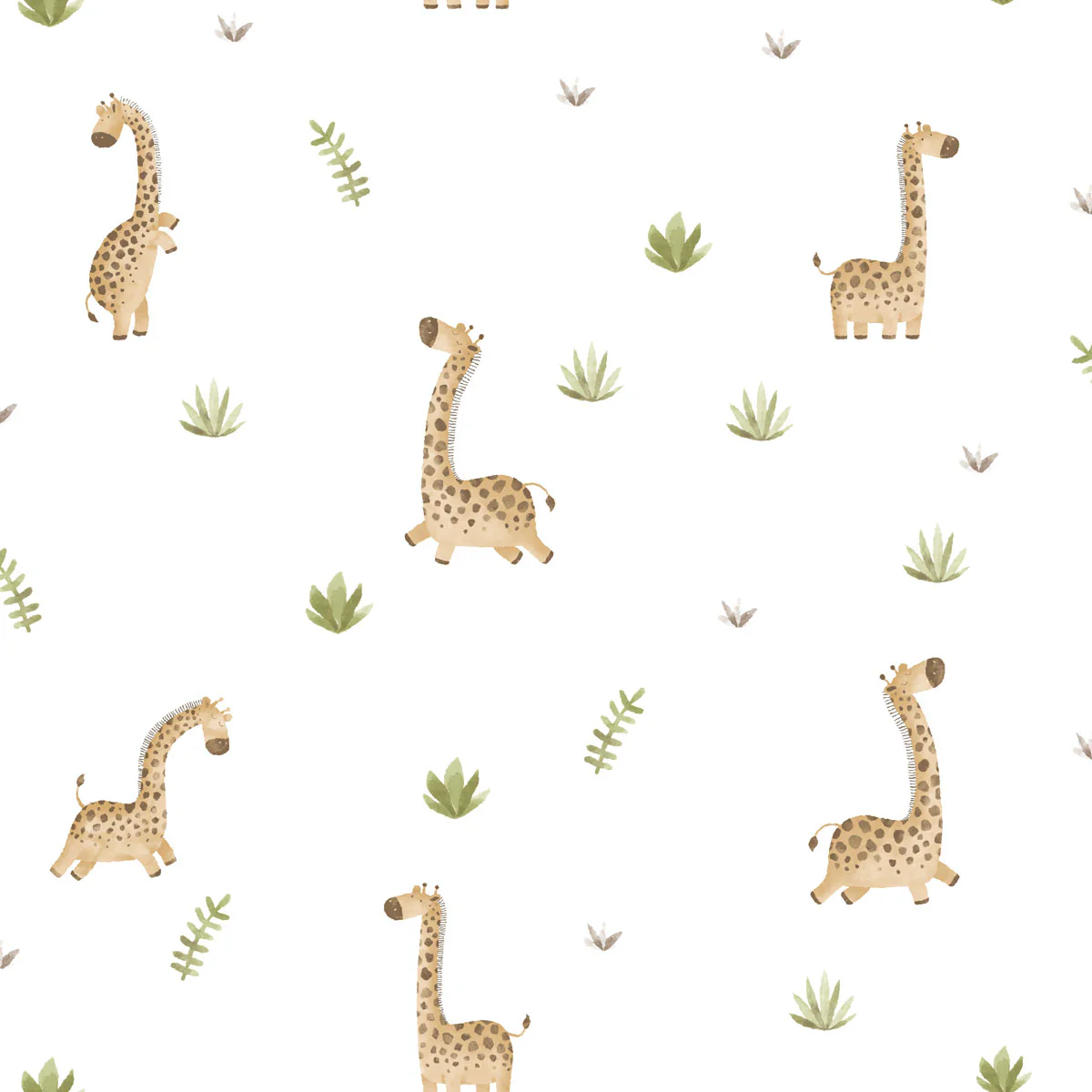 Carta da parati "Simpatiche giraffe con ciuffetti d'erba verdi”, a metraggio o a rotolo