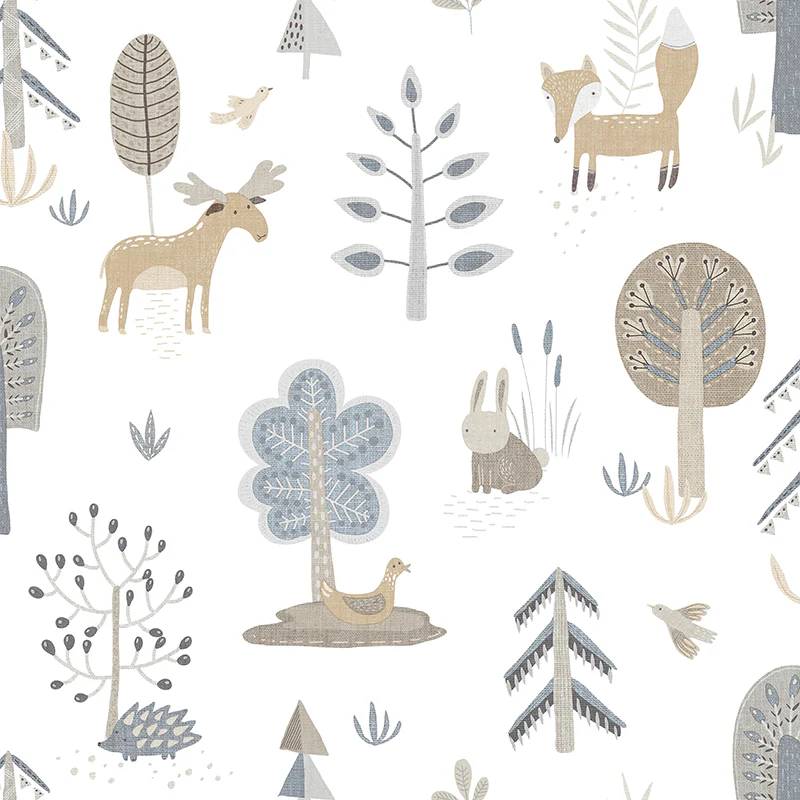 Carta da parati "Happy Forest Blue" a metraggio o rotolo