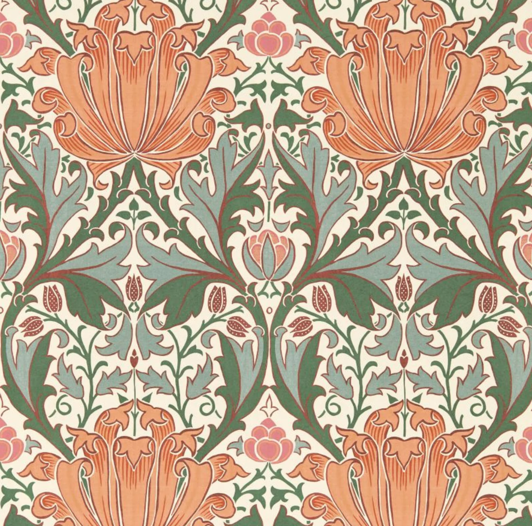 Carta da parati “Helena” arancione, catalogo Morris & Friends a metraggio o rotolo