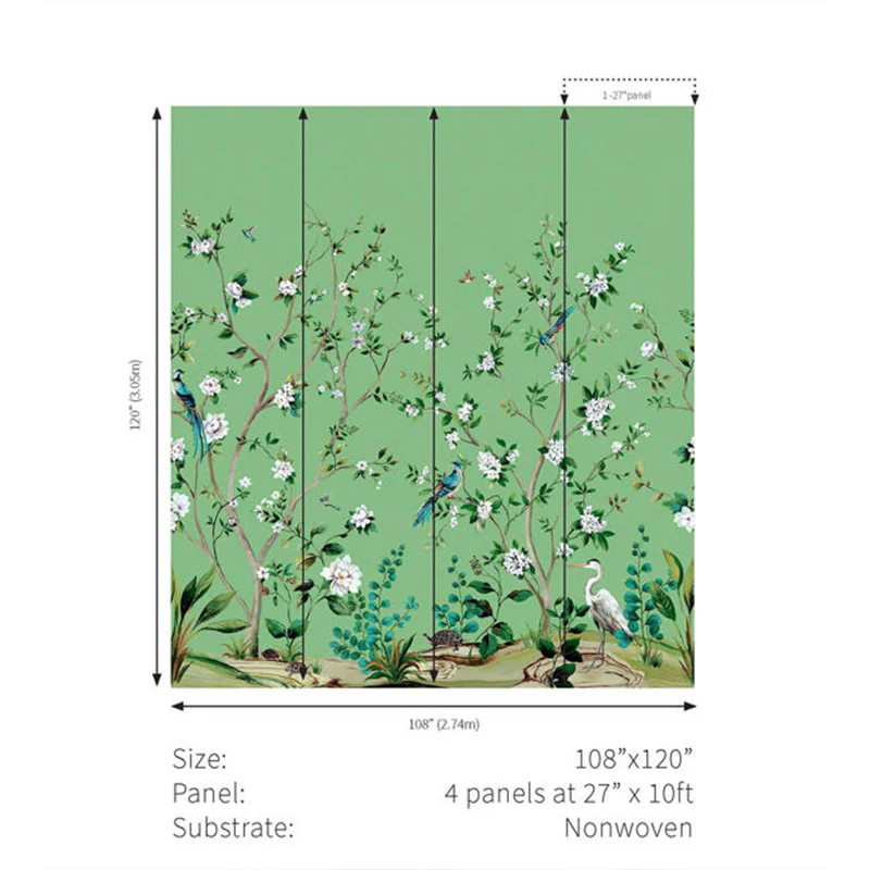 Carta da parati - "Heron Botanical Mural - Emerald Green" | WALLQUEST - DAISY BENNETT - Image 2