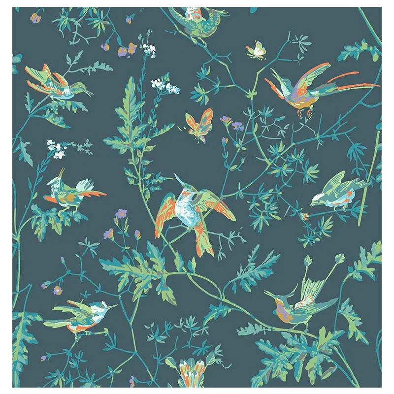 Carta da Parati "Hummingbirds Multi, Old Olive on Duck Egg Mica" Selection of Hummingbirds | COLE & SON