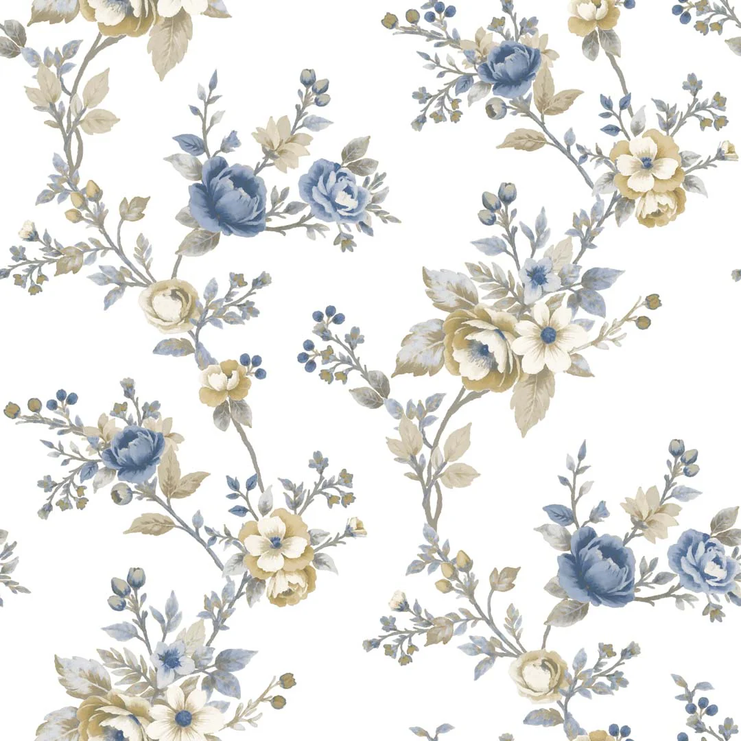 Carta da parati "Intreccio fiorito blu" a metraggio o rotolo