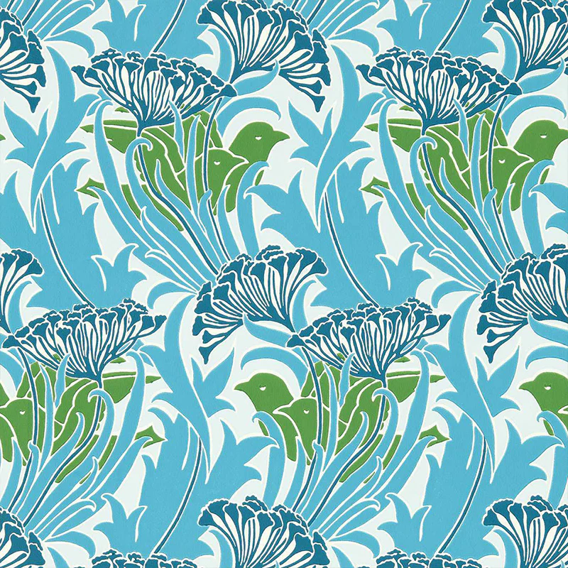 Carta da Parati "LACEFLOWER GARDEN GREEN/LAGOON" Morris & Co. - Sanderson