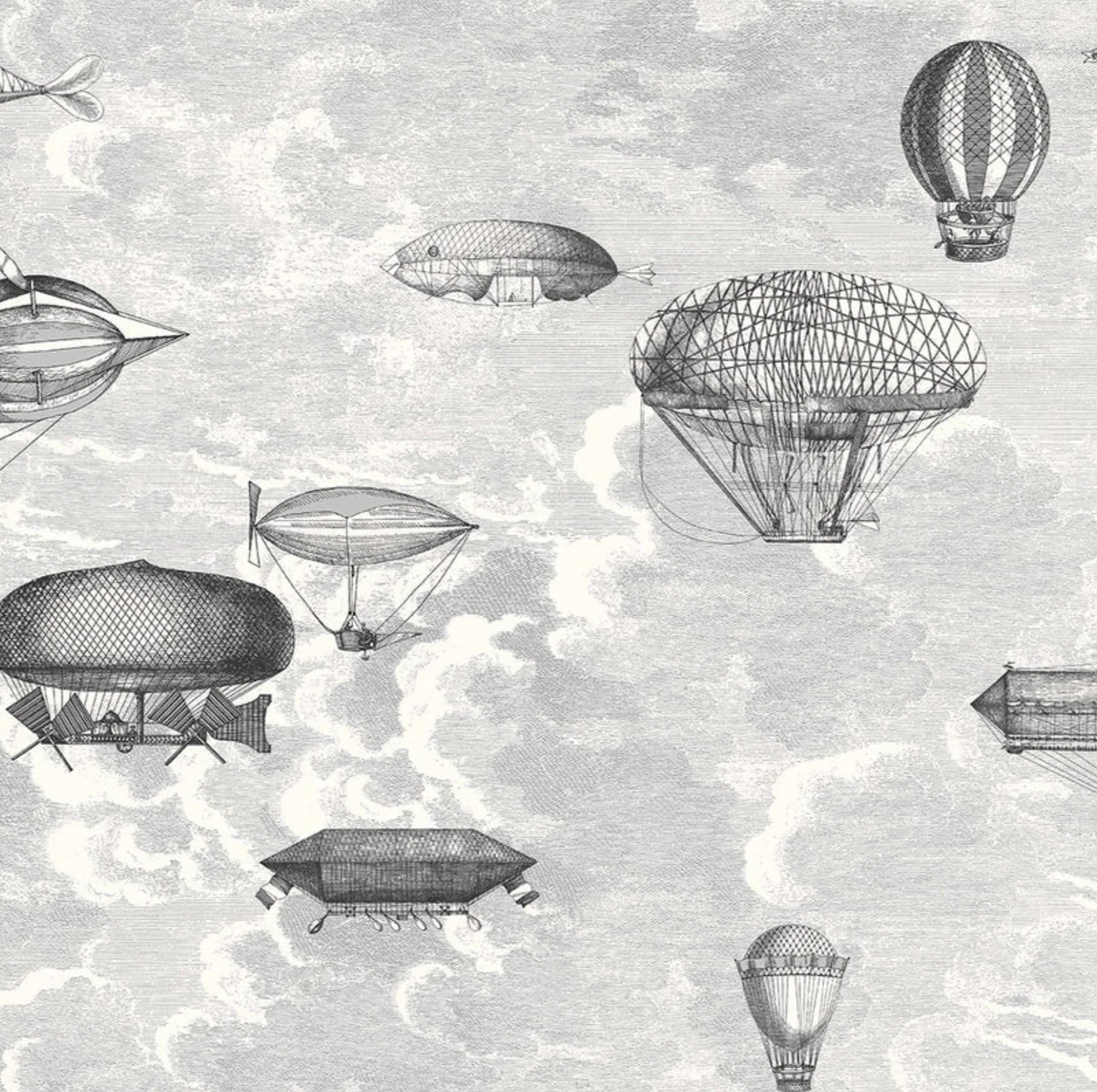 Carta da Parati "Macchine volanti grigia" (2 rotoli) Fornasetti | COLE & SON