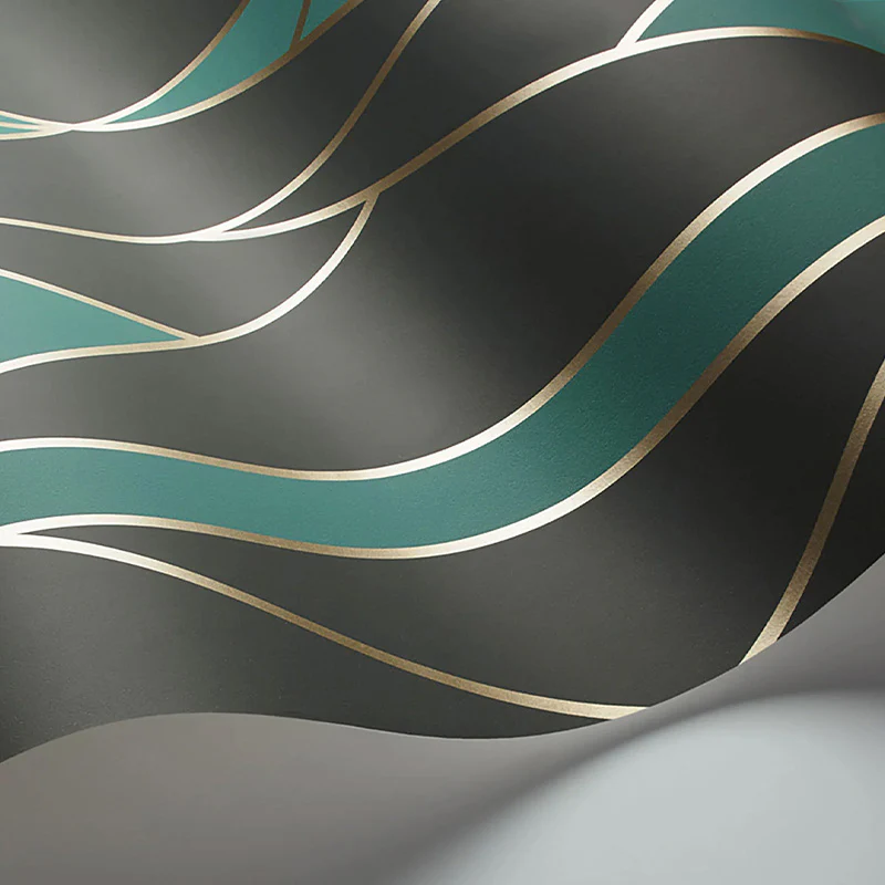 Carta da Parati “OBLIQUE Teal, Soot & Metallic Gilver” | COLE & SON - Image 2