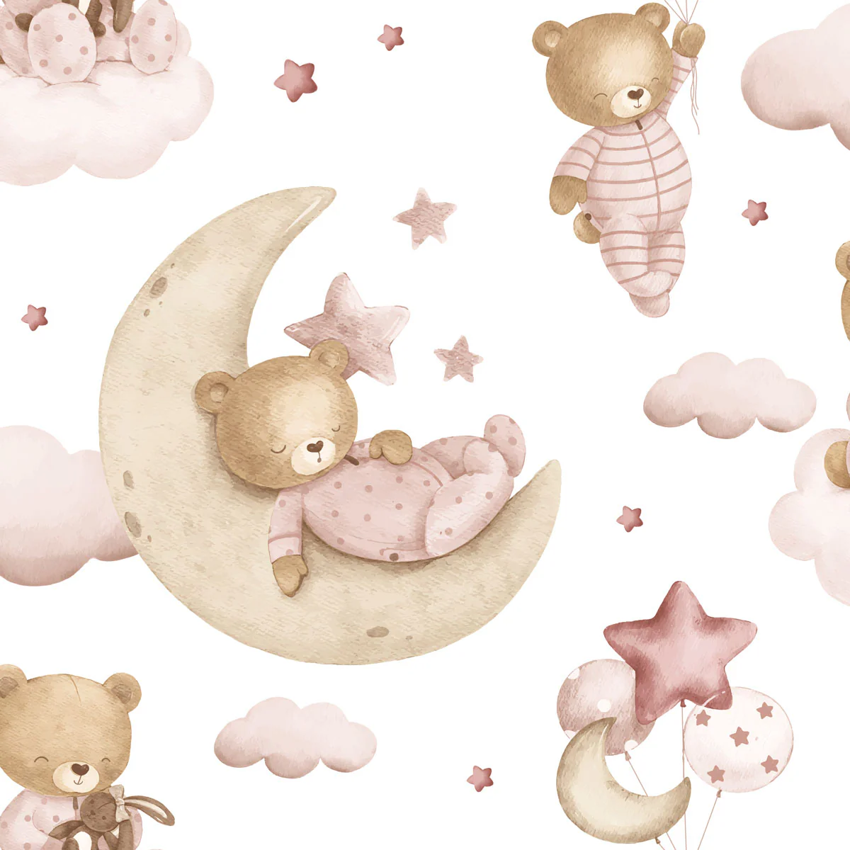 Carta da parati “Orsetto sulla luna - rosa”, a metraggio o a rotolo
