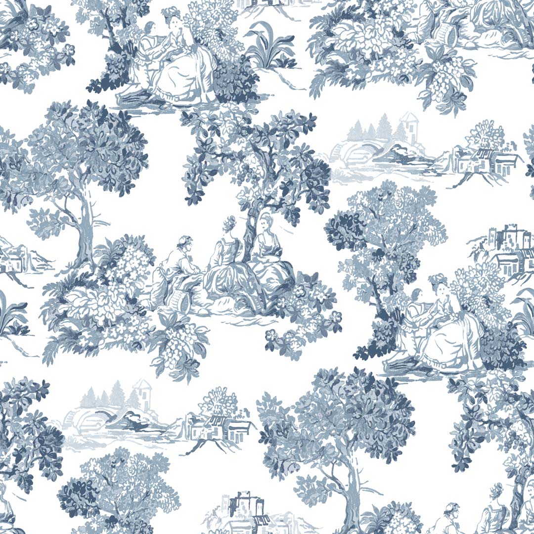 Carta da parati "Racconti Toile de Jouy blu" a metraggio o rotolo