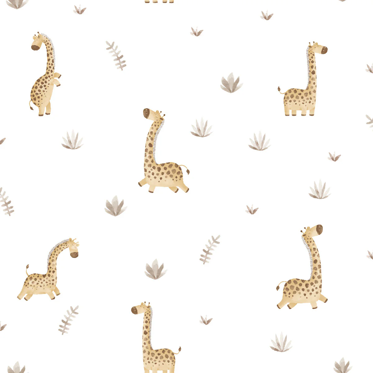 Carta da parati "Simpatiche giraffe con ciuffetti d'erba rossi”, a metraggio o a rotolo
