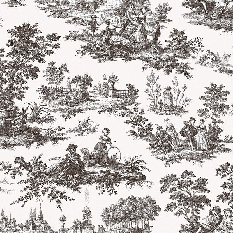 Carta da parati "Toile de Jouy armonia Noir", a metraggio o rotolo