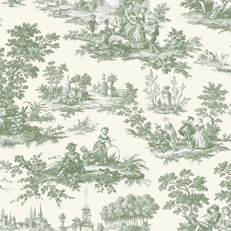 Carta da parati "Toile de Jouy armonia Vert", a metraggio o rotolo