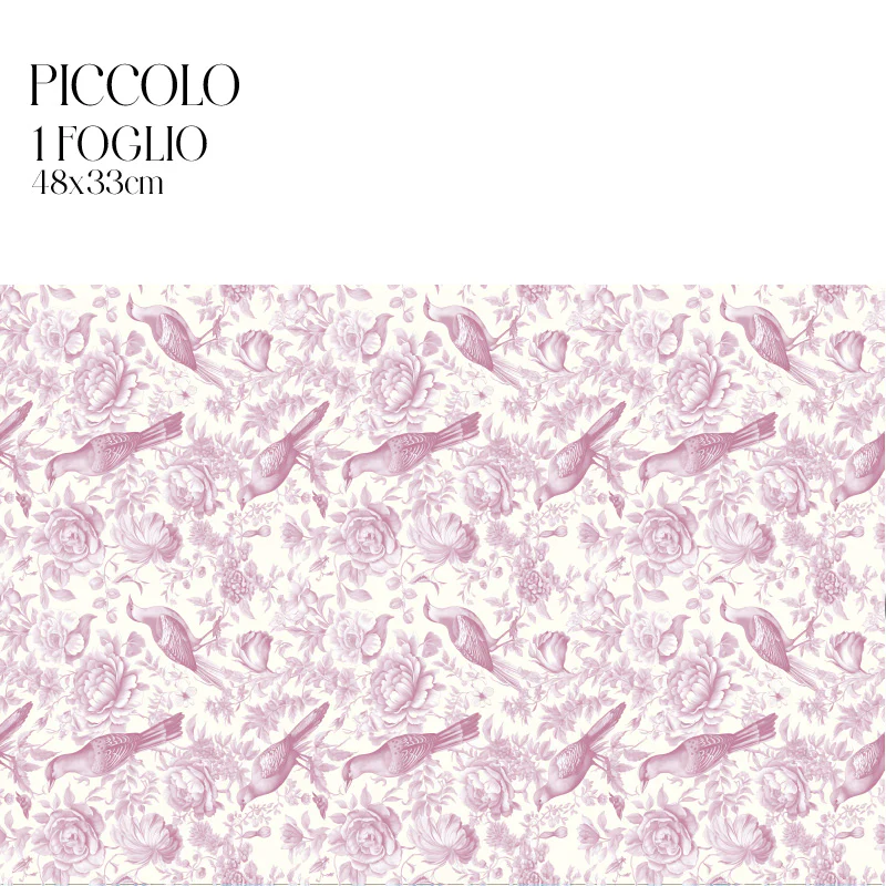 Dècoupage Toile de Jouy - Fiori e uccelli rosa - Image 3