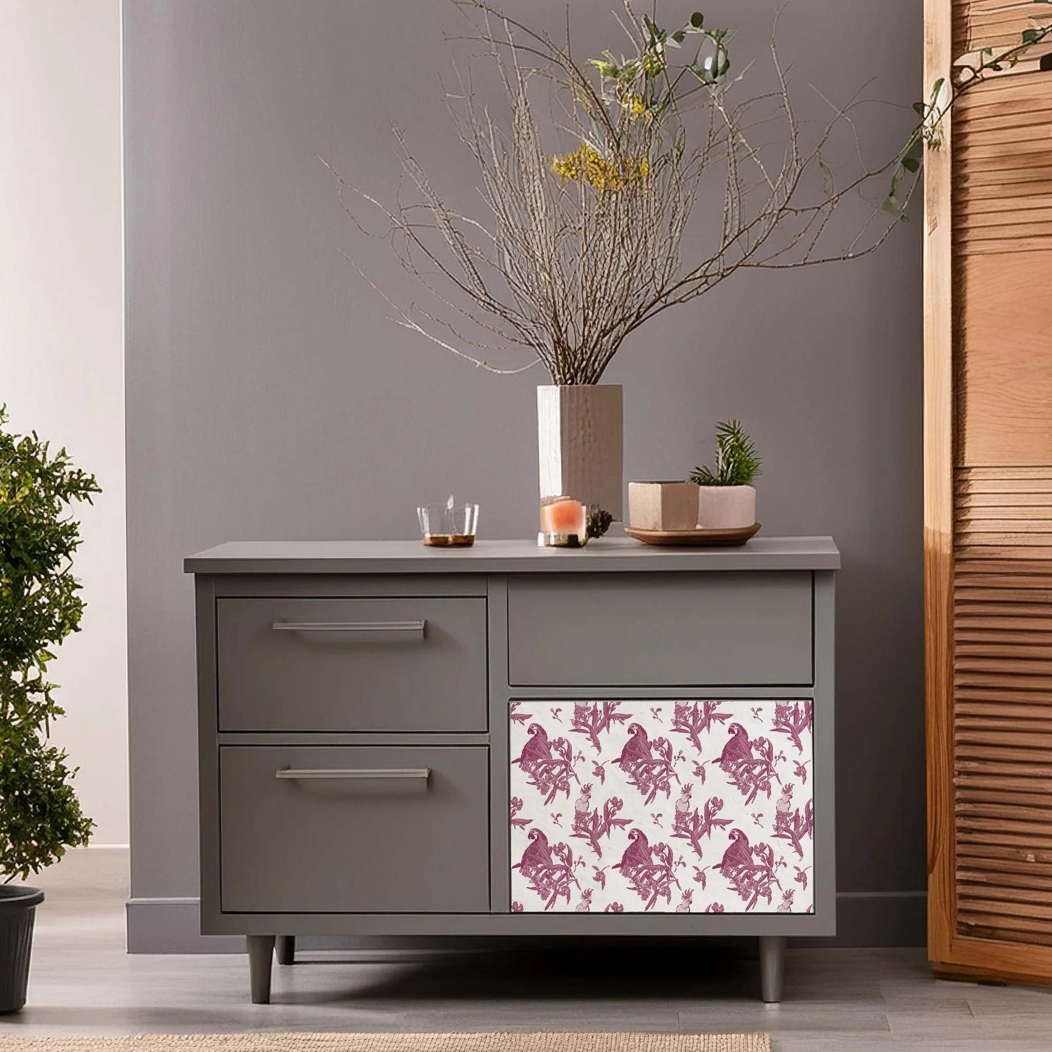 Dècoupage Toile de Jouy - Pappagalli Rosa - Image 2