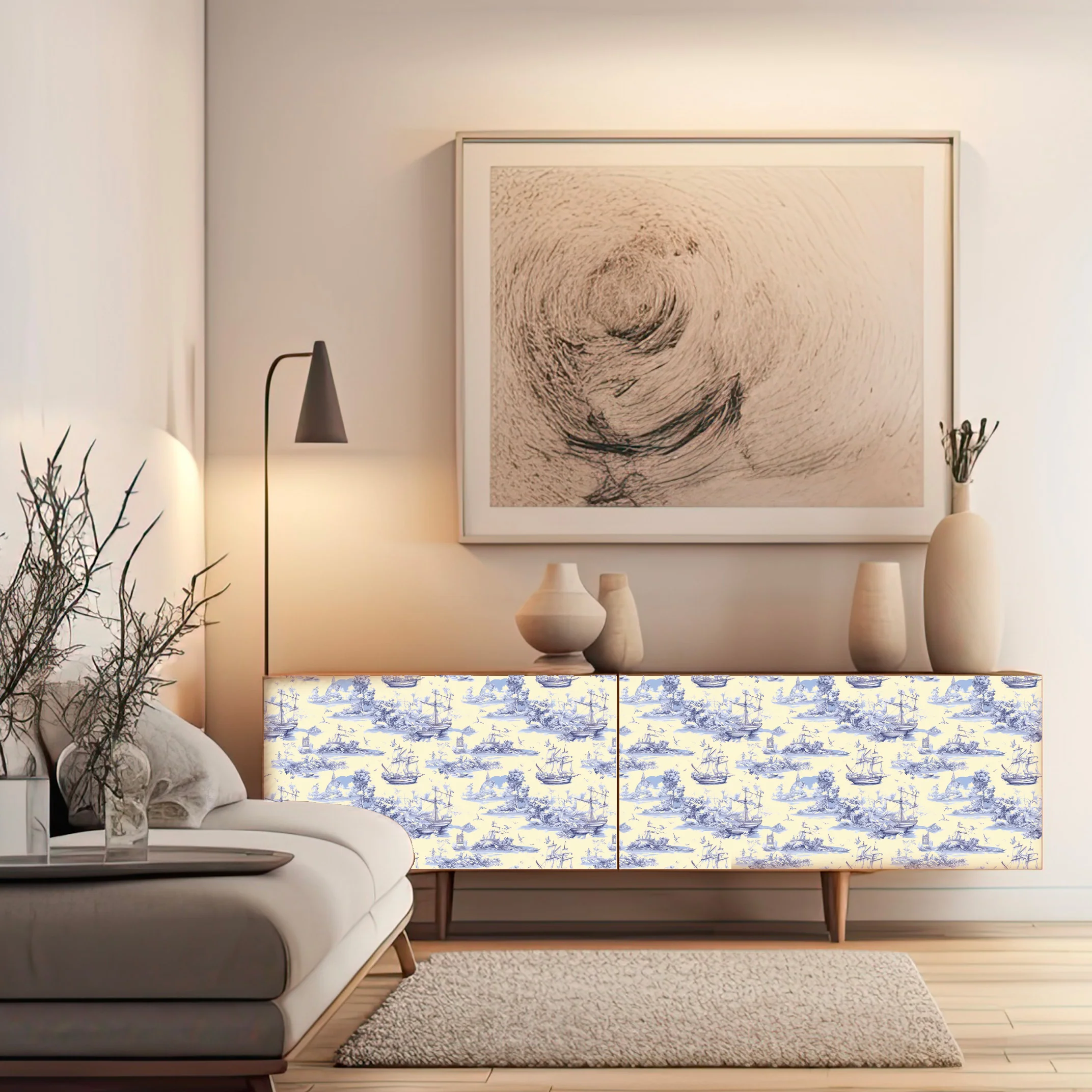 Dècoupage Toile de Jouy - Velieri blu - Image 2