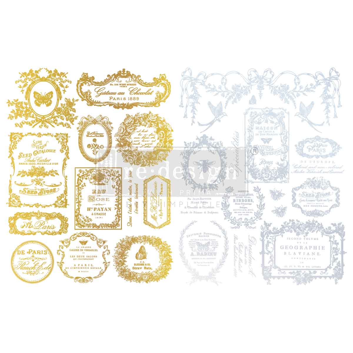 H2O Redesign Decor Transfers Gold/Silver "ÉClat Du Matin" 2 fogli 21,5 x 29,7cm