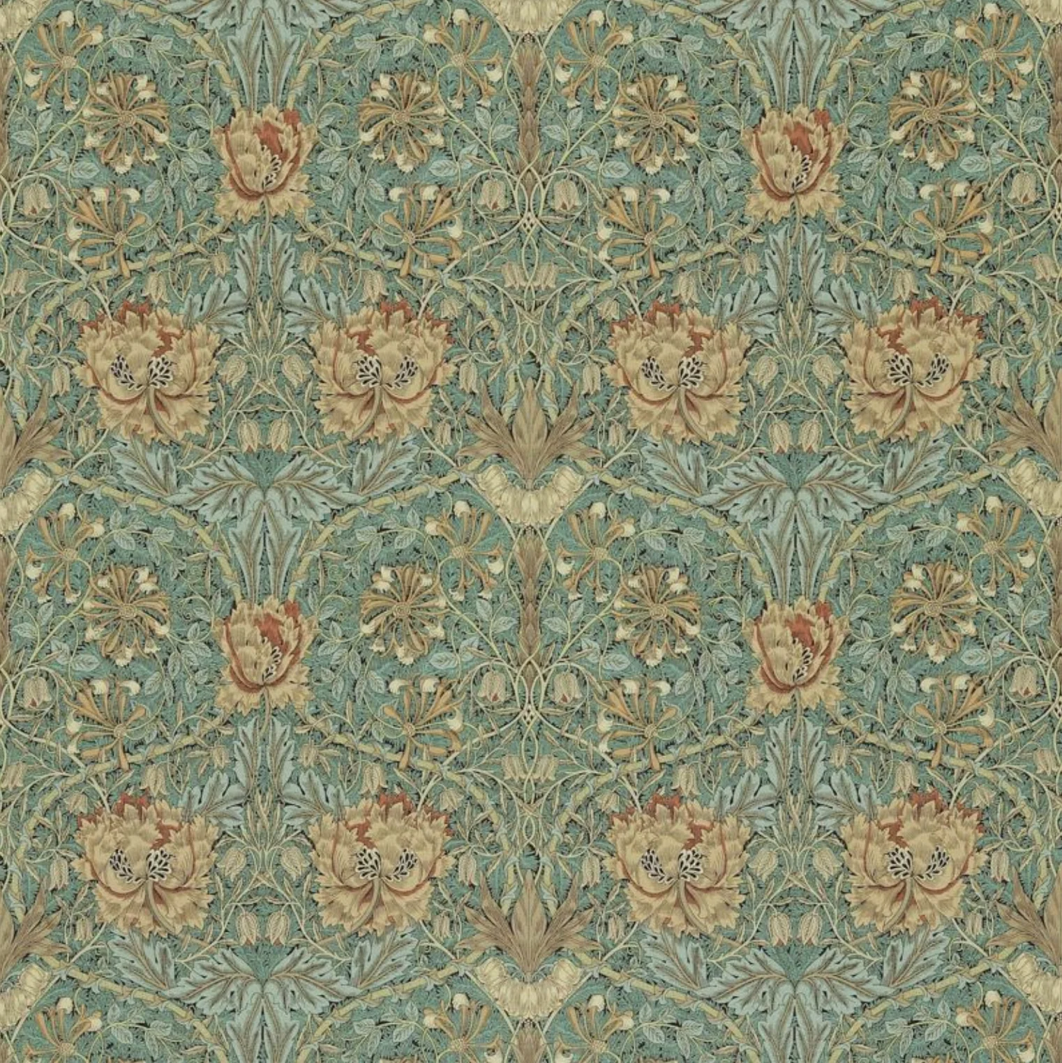 TESSUTO "HONEYSUCKLE & TULIP AZZURRO" Morris & Co - Morris & Friends