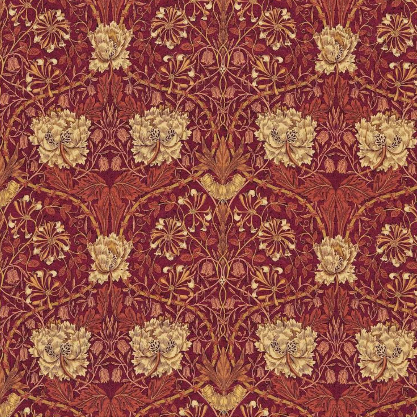 TESSUTO "HONEYSUCKLE & TULIP ROSSO" Morris & Co - Morris & Friends