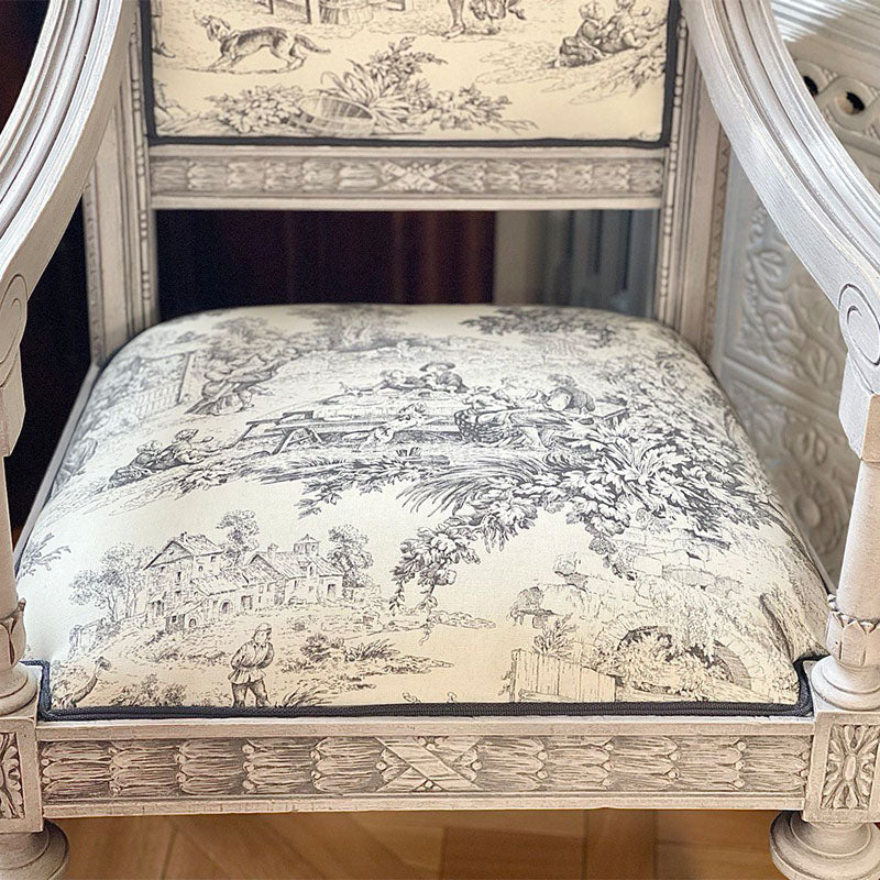 Tessuto in Cotone – Toile de Jouy – Antracite – al metro - Image 6