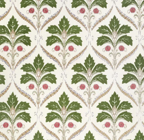 TESSUTO  "Kendall Damask Embroidery Verde" boxwood | THIBAUT