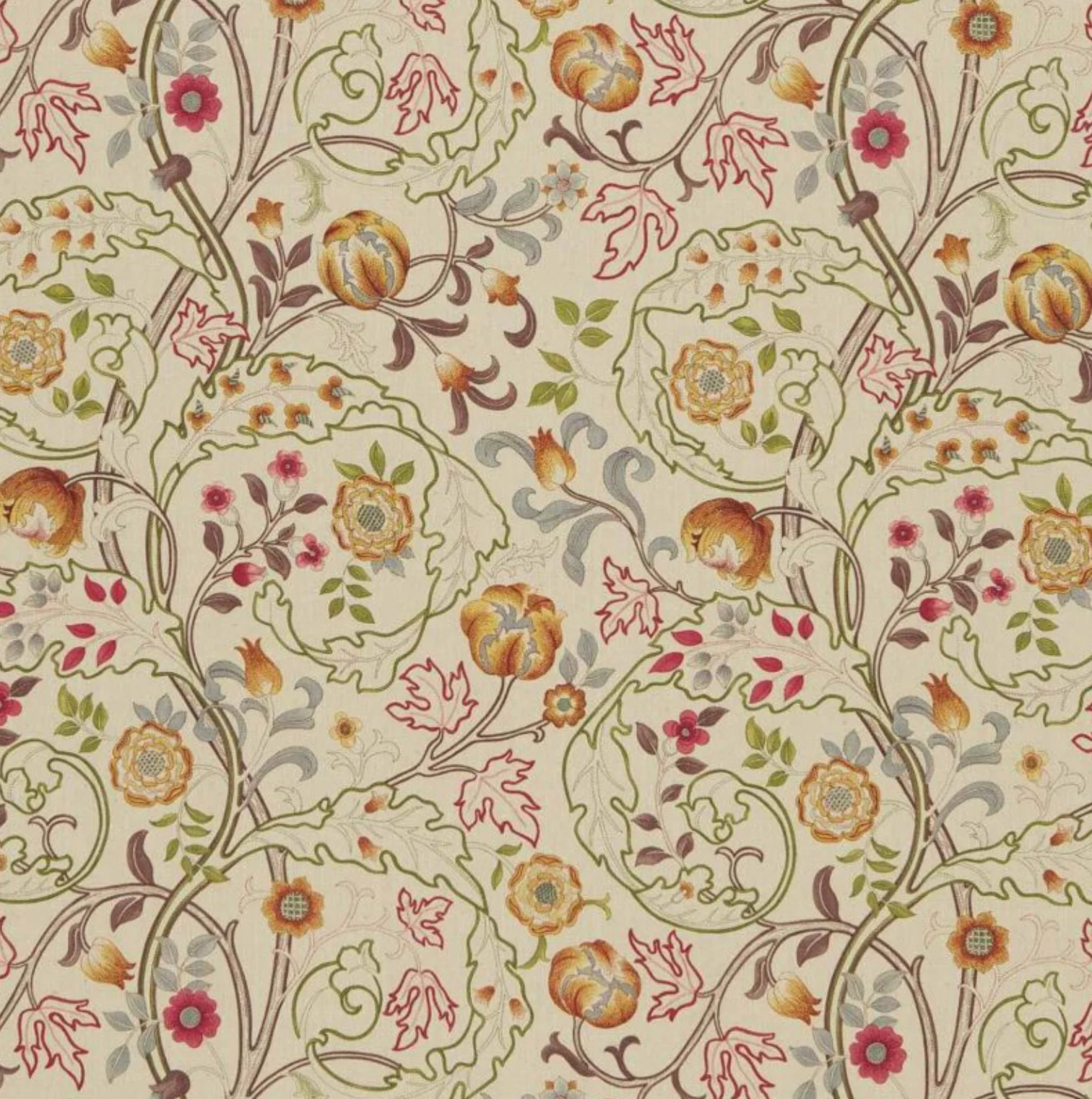 TESSUTO "MARY ISOBEL ARANCIONE" Morris & Co - Morris & Friends